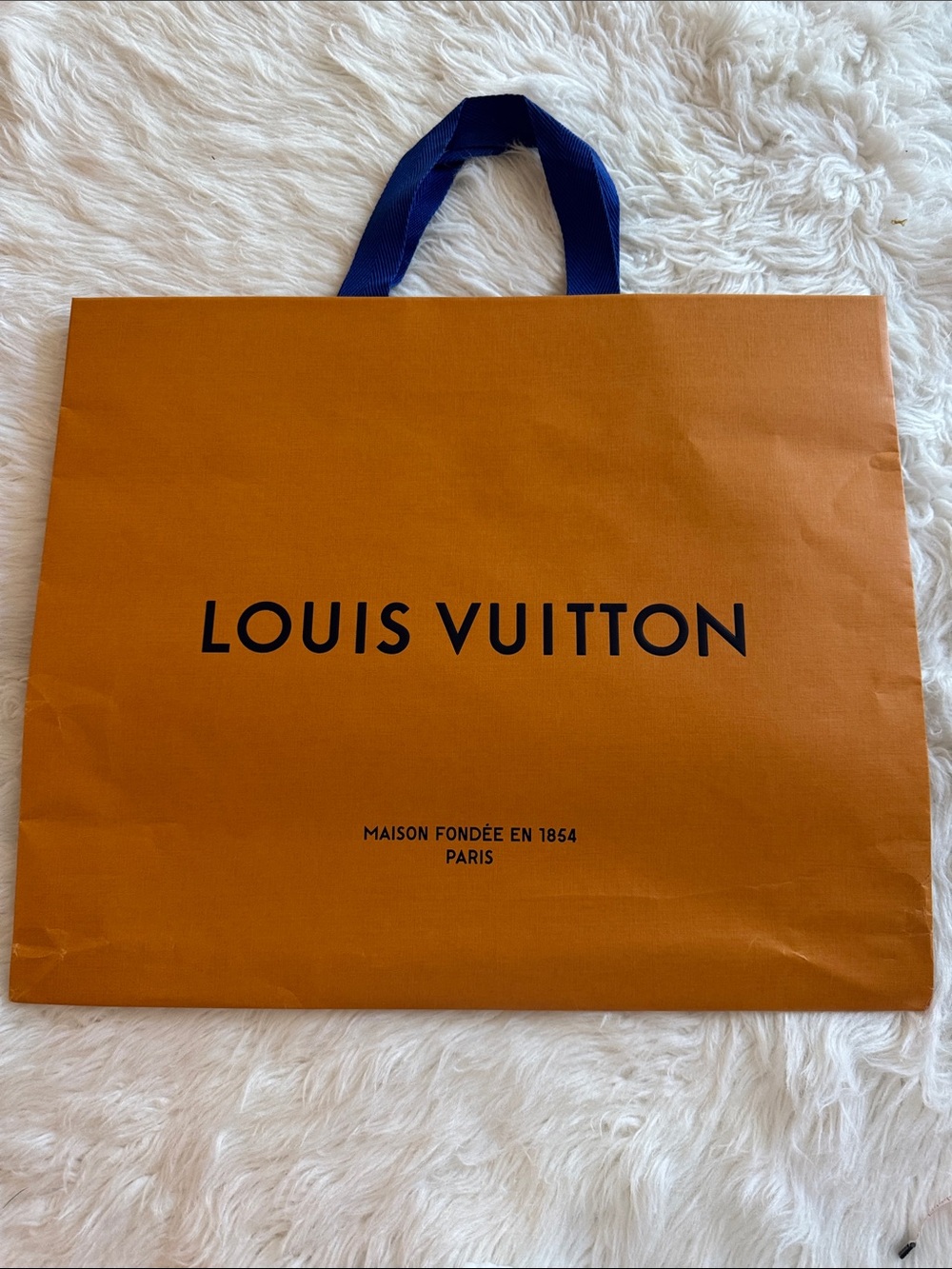 Louis Vuitton Orange Paper Shopping Bag with Navy Handles